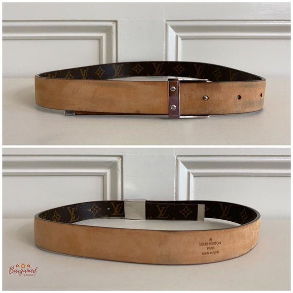Authentic Louis Vuitton Brown Monogram Canvas Ceinture Silver Buckle Belt 80/32 main image 5